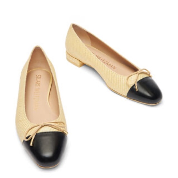 STUART WEITZMAN
Cap Toe Raffia Bow Ballet Flats
$395 women size 7 Color: WHEAT - Picture 1 of 17